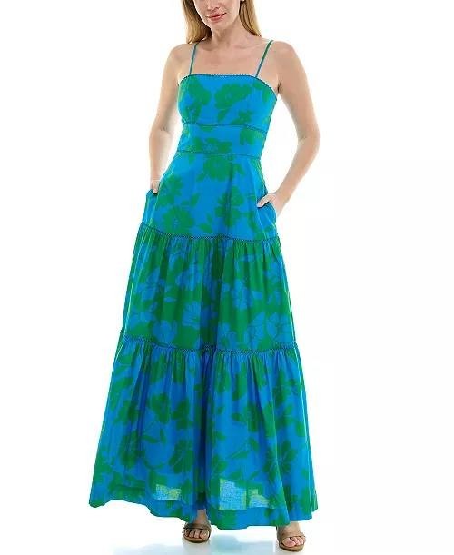 Taylor Tiered Square Neck Floral Dress Blue Size 12 NWT $139
