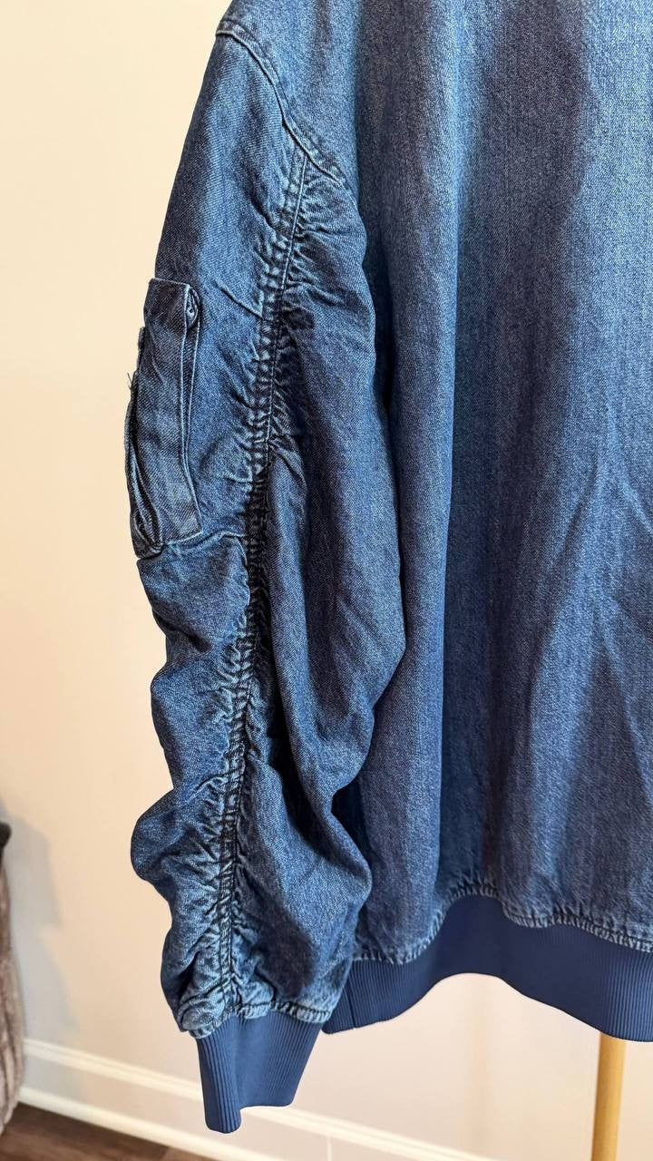 Mode of One Men’s Costas Zip‑Front Denim Bomber Jacket Blue L $100 NWT