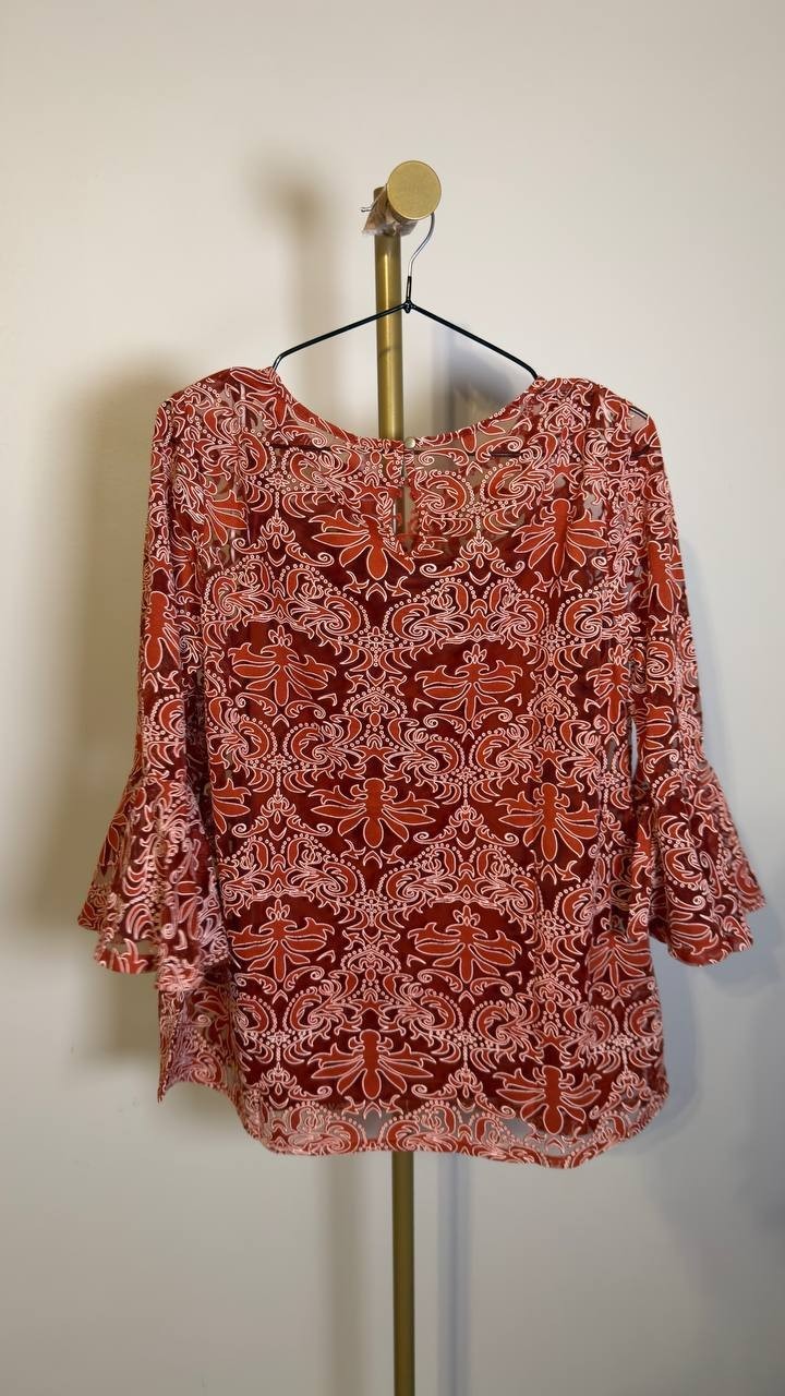 NY Collection Bell Sleeve Lace Blouse & Solid Camisole Red L NWT $44