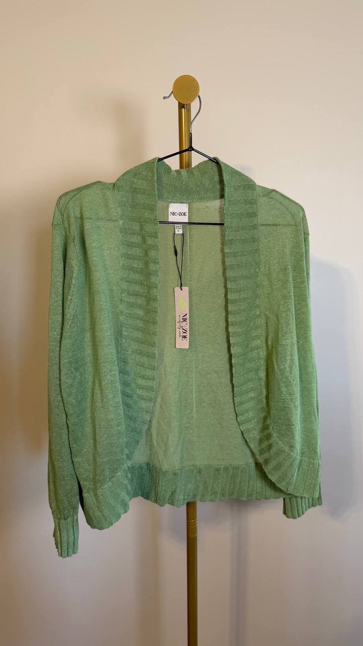 NIC+ZOE Women’s Bolero Cardigan Green Linen Blend 3/4 Sleeve XL $118 NWT