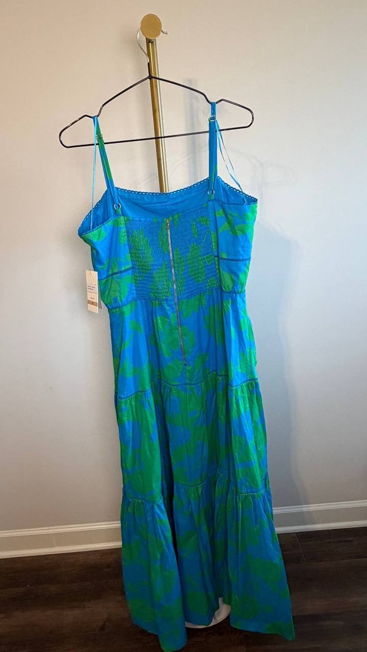 Taylor Tiered Square Neck Floral Dress Blue Size 12 NWT $139