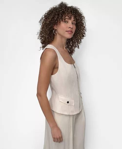 DKNY Weathered Zip‑Up Vest Coconut M NWT $99