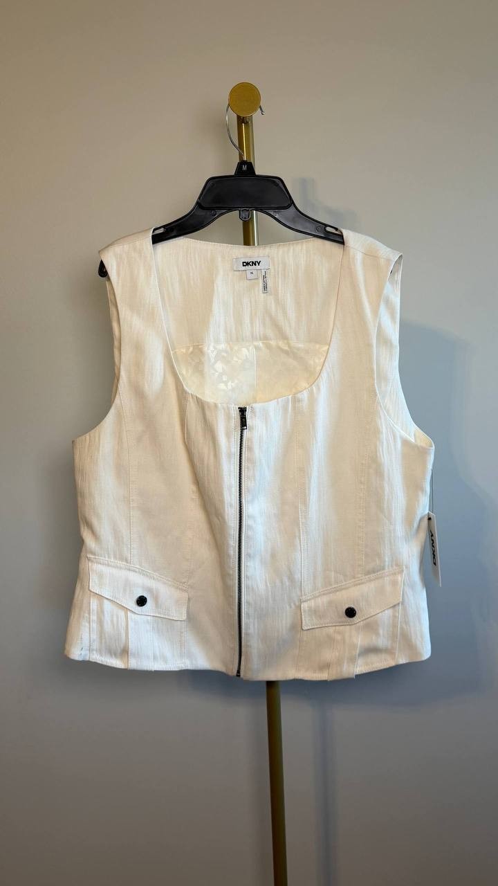 DKNY Weathered Zip‑Up Vest Coconut Beige XL NWT $99