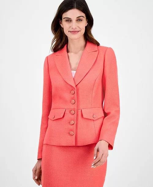 Tahari ASL Bouclé Cinched Button‑Front Jacket KJY Sunset 2 NWT $129