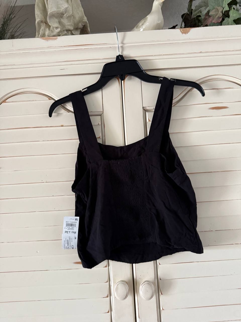 Bar III Petite Smocked Square-Neck Tank Top, Black, PS, NWT, Sleeveless