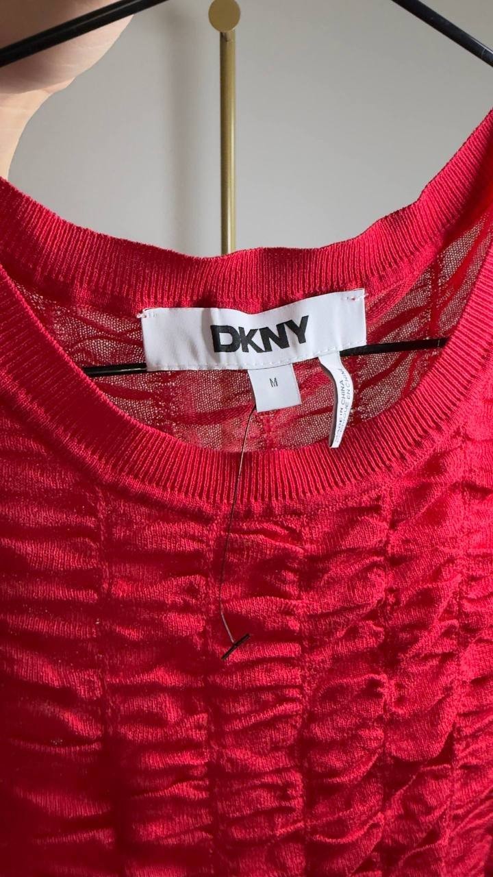 DKNY Women’s Short Sleeve Pucket Knit Top Red M NWOT $89