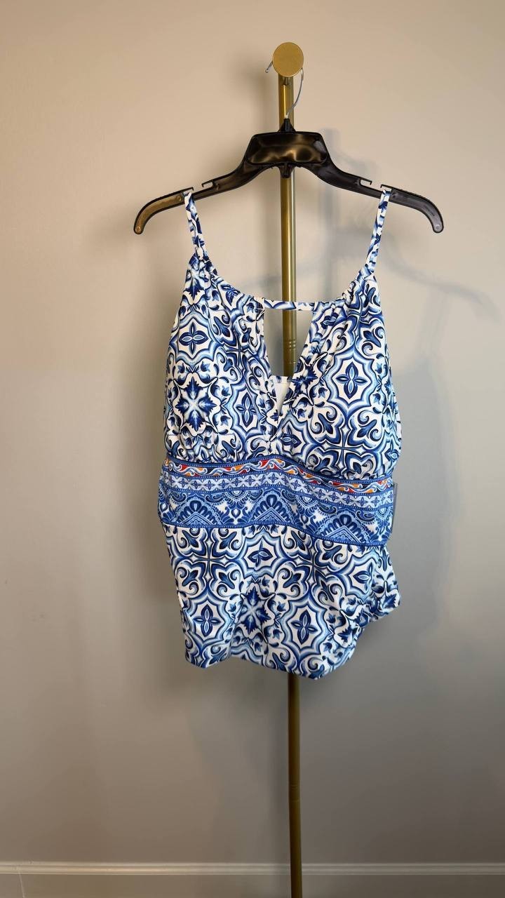 La Blanca Plus Alboran Keyhole Tankini Top & Bottoms Blue 20W NWT $111