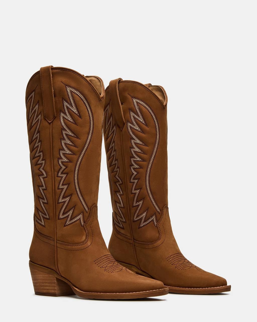 Steve  Madden  Albany  Stitch  Western  Boots  Cognac  Suede  9.5  New  $179