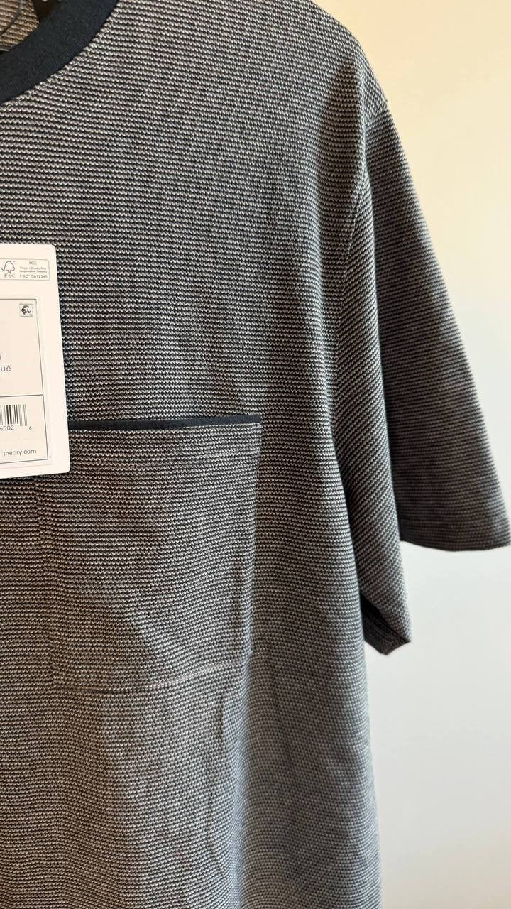 Theory Men’s Striped Pocket Crewneck T‑Shirt Gray M $115 NWT