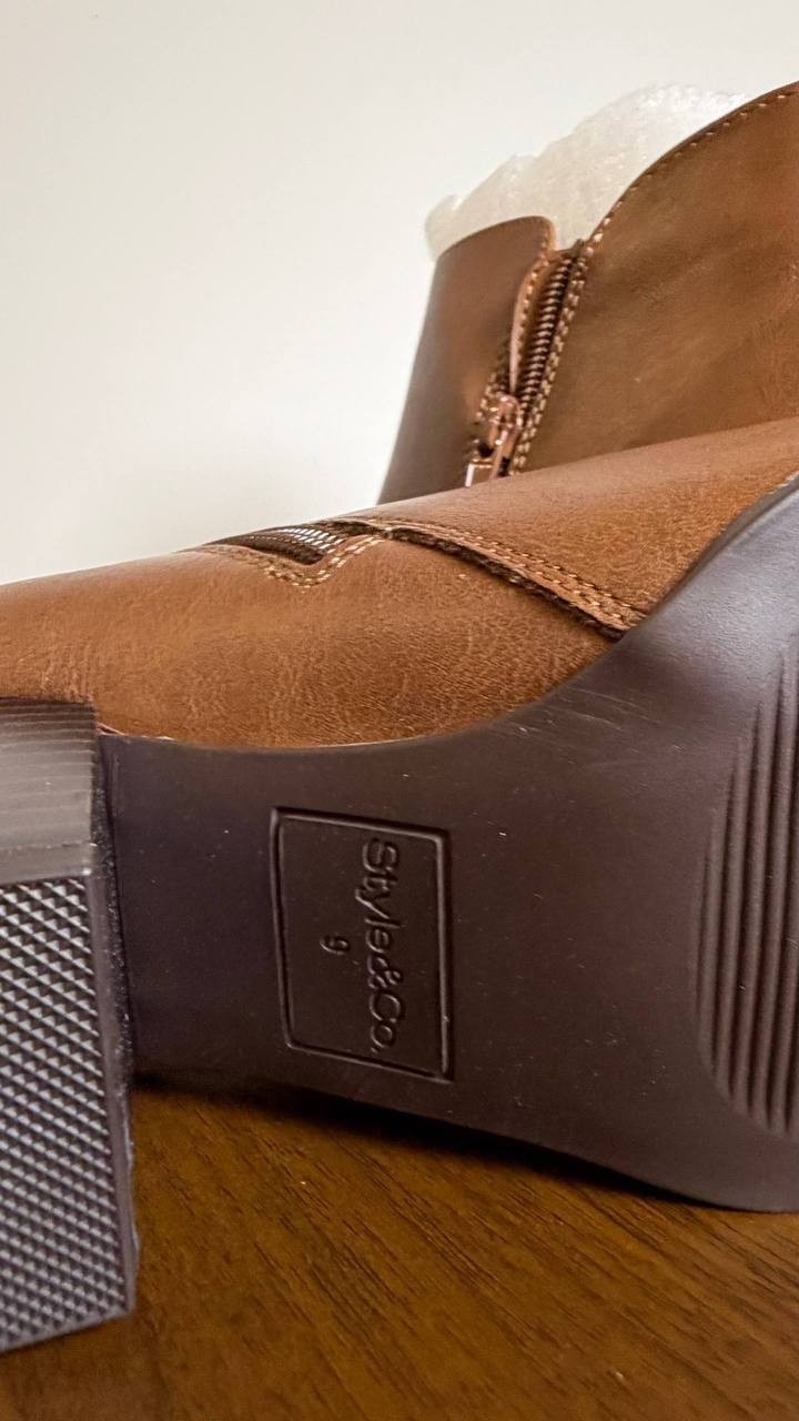 Style & Co Ankle Booties 9M Cognac Man‑Made New (No Box) MSRP $80