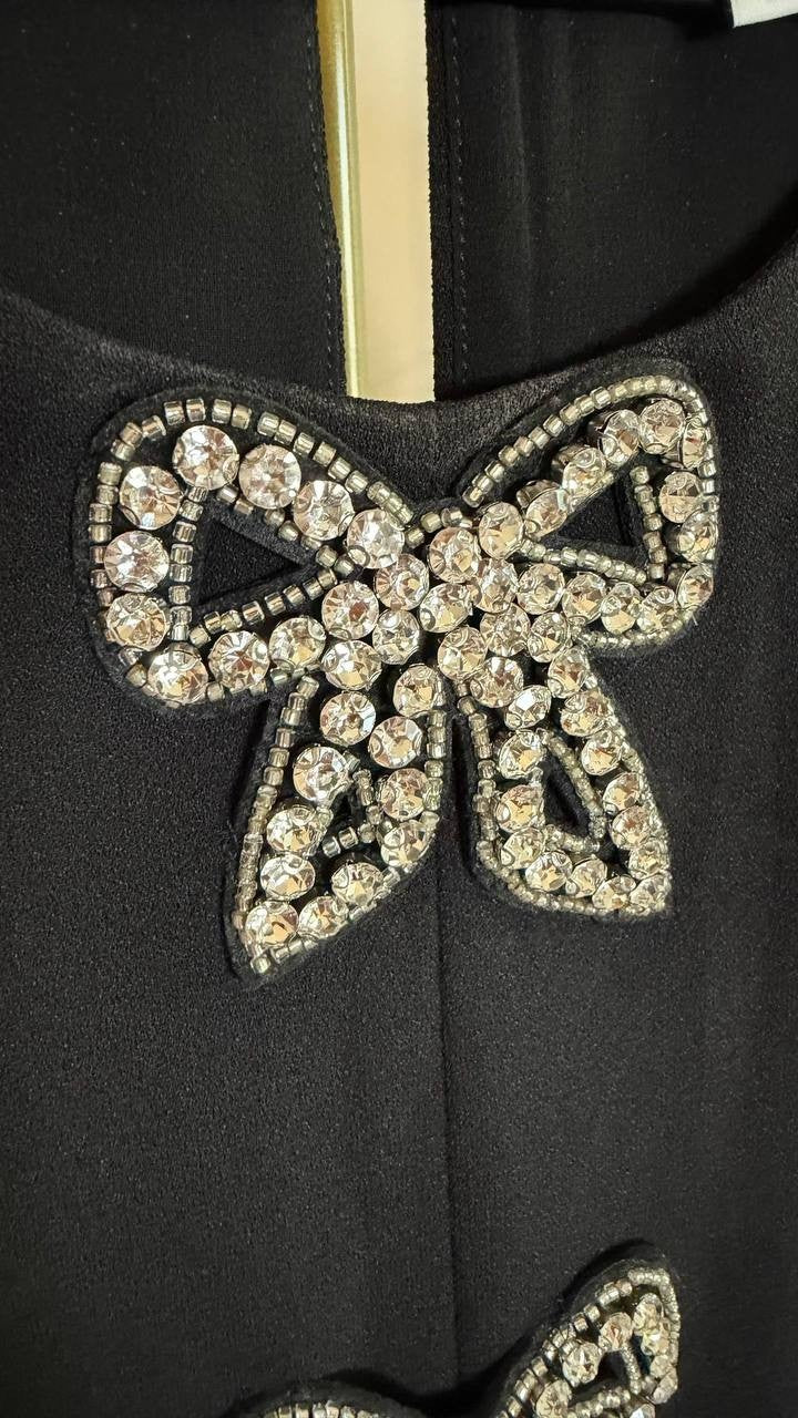CeCe Sequin Bow Shift Dress Black Mini Lined Round Neck Size 12 NWT $119
