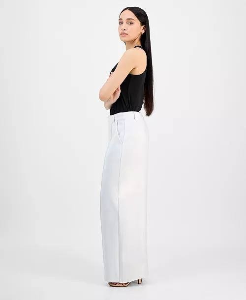 Bar III Petite Ponte Wide-Leg Pants White NWT High-Rise Office Workwear