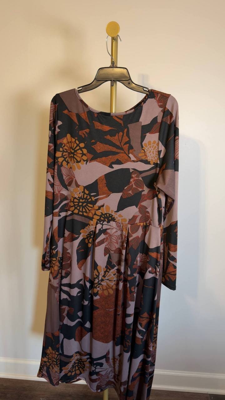 24seven Comfort Apparel Gray Multi  Wrap Maxi Dress Long Sleeve 1X NWT
