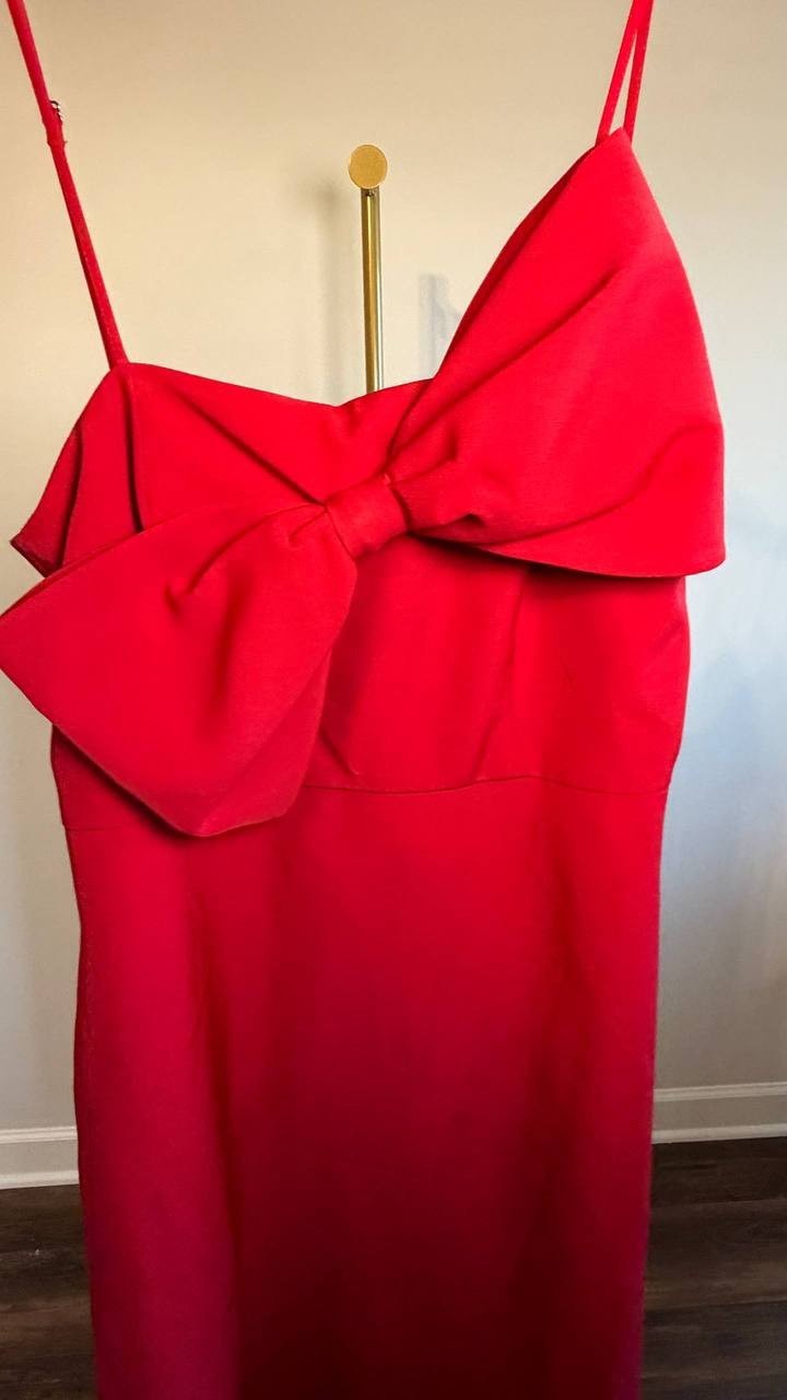 Anne Klein Bow‑Front Midi A‑Line Dress Red 6 NWT $159