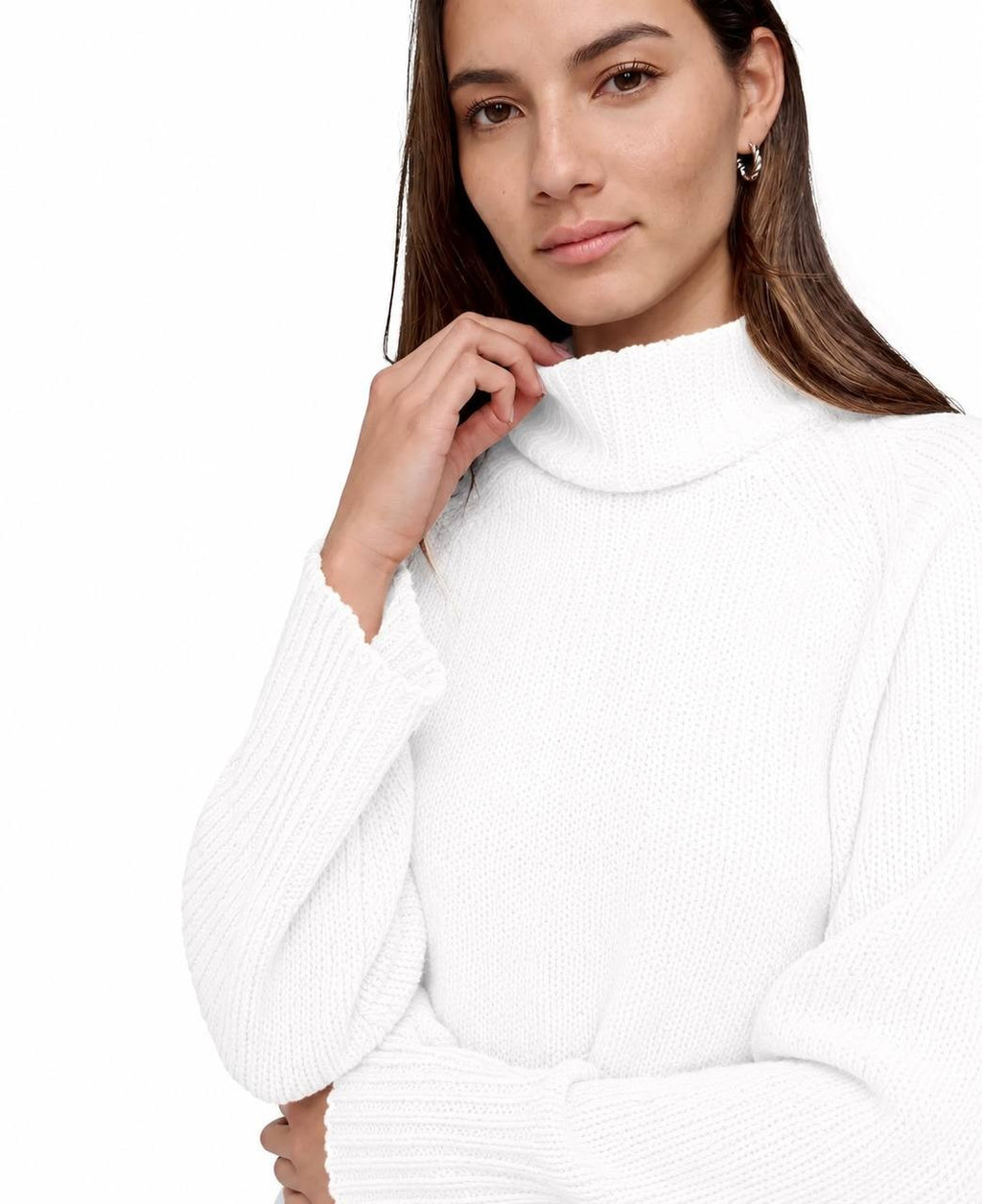 DKNY Cropped Mock Neck Chenille Sweater White L NWOT $79