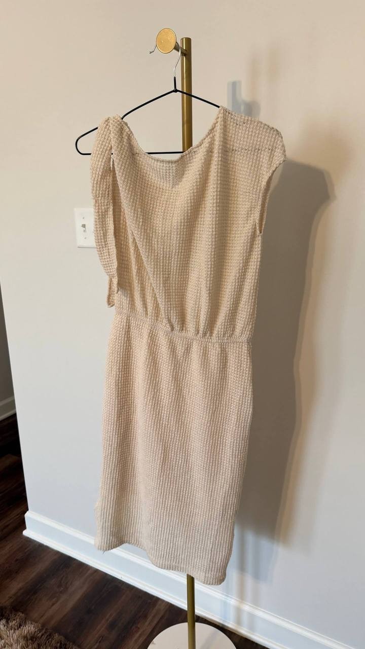Cupshe Beige Waffle‑Knit Off‑Shoulder Midi Cover‑Up Dress Size S NWT msrp$57.99