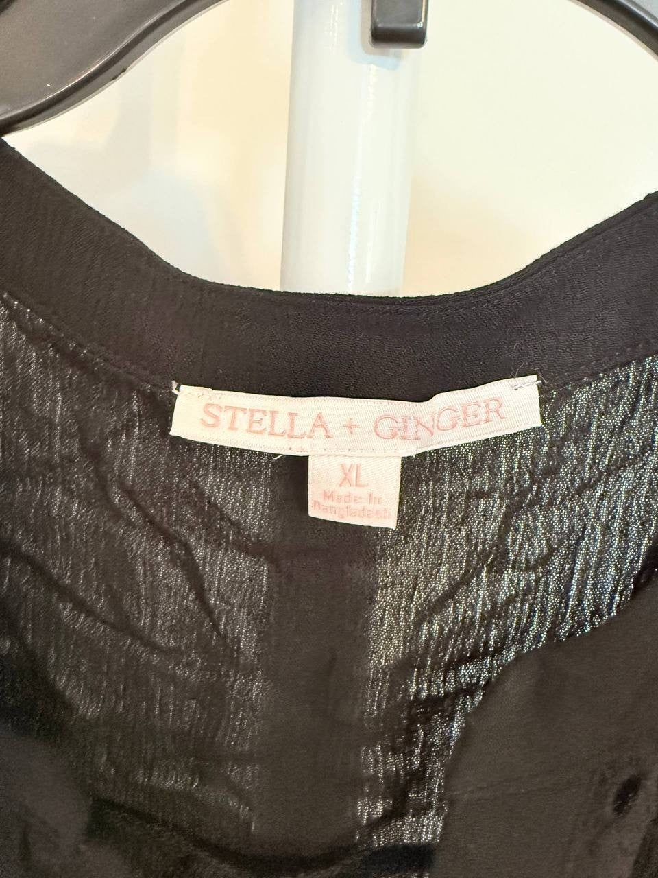Stella + Ginger Eyelet‑Sleeve Textured Blouse – Black – Size XL – NWT – $24