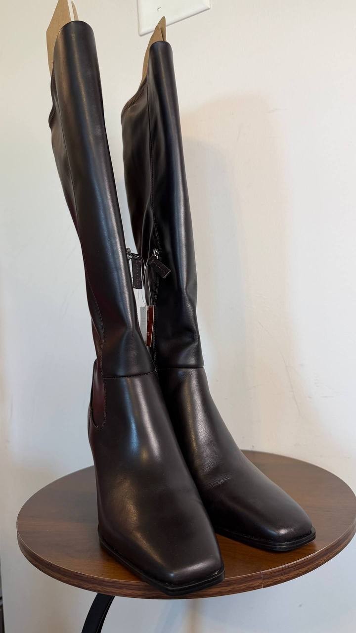 Franco Sarto Jonie Square Toe Zip Tall Boots Black 7.5M Leather $225 NWB