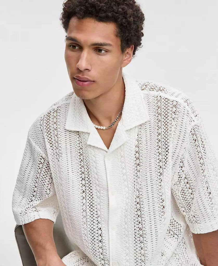 Mode of One Men’s Relaxed‑Fit Textured Crochet  Camp Shirt M $49.50 NWT