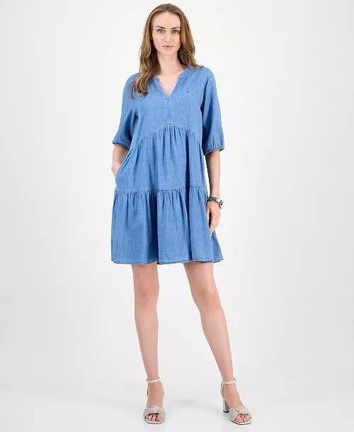 Tommy Hilfiger V‑Neck Tiered Chambray Dress – Size 2X – NWT – $99.50