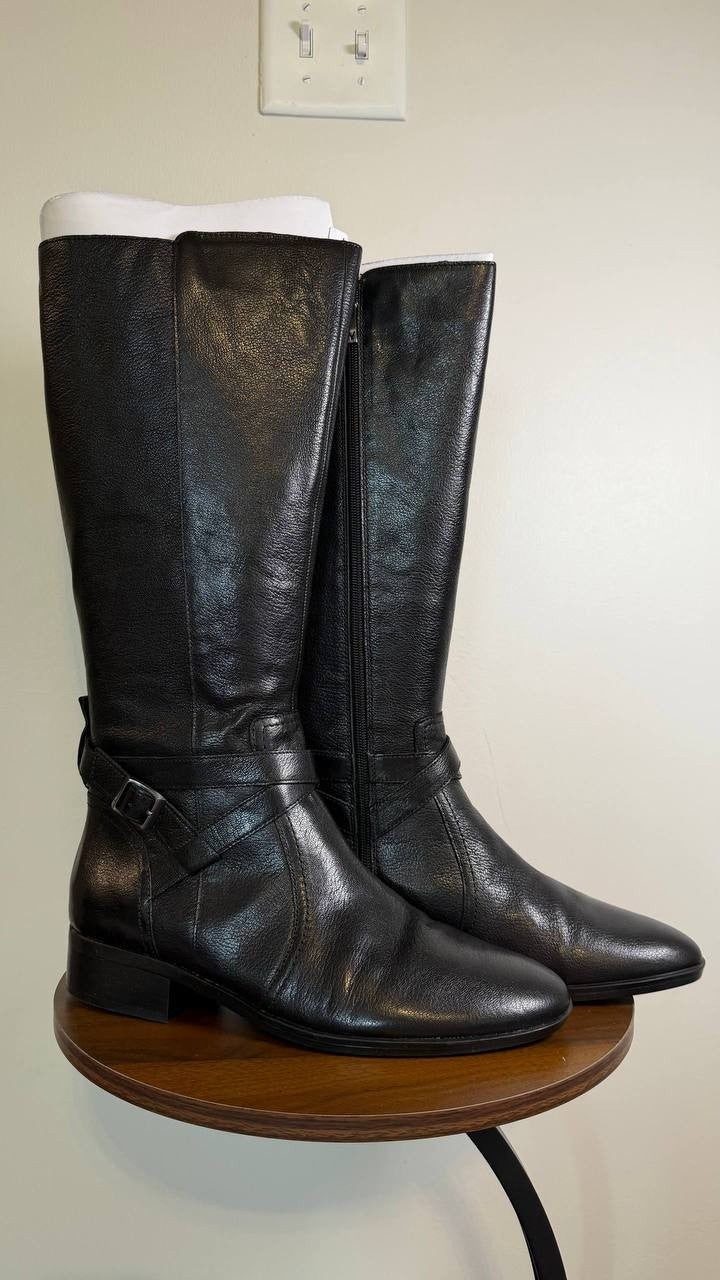 Naturalizer Rena 2 Boots 11W Black Leather Wide Calf Riding Style NIB msrp$325