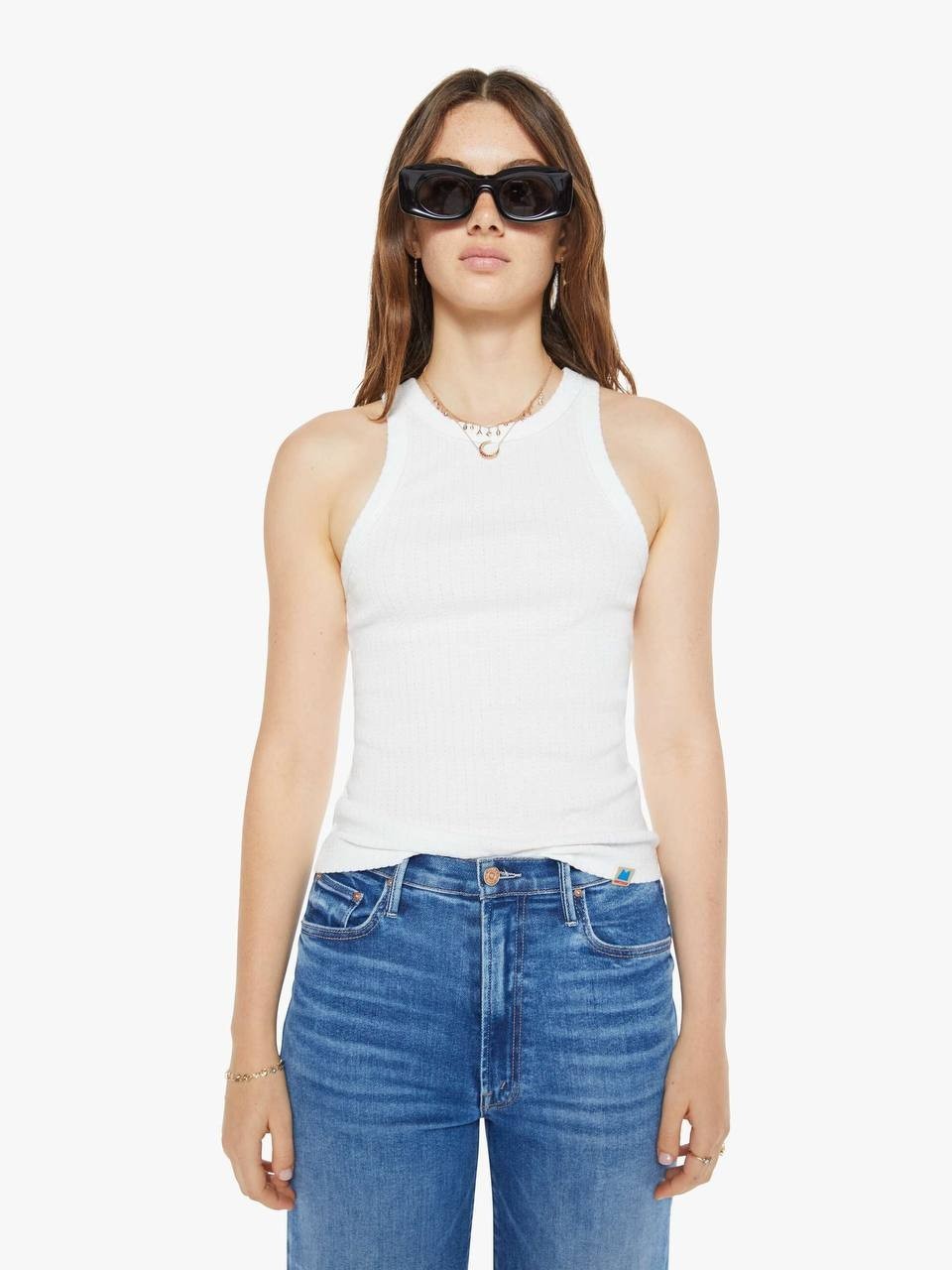 MOTHER Chin Up Tank White - Used with Flaw, Racerback, 100% Cotton, Size L