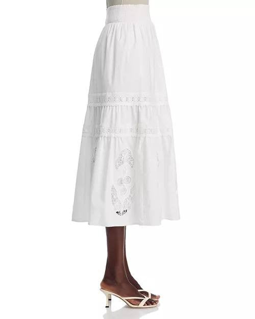 T Tahari Women’s Embroidered Maxi Skirt White Cotton $118 NWT