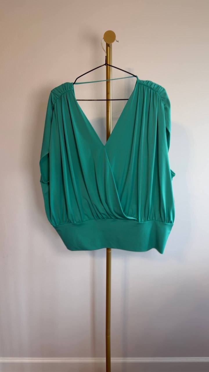 INC Surplice V‑Neck Cap‑Sleeve Top Surf Green XL NWT $49.50