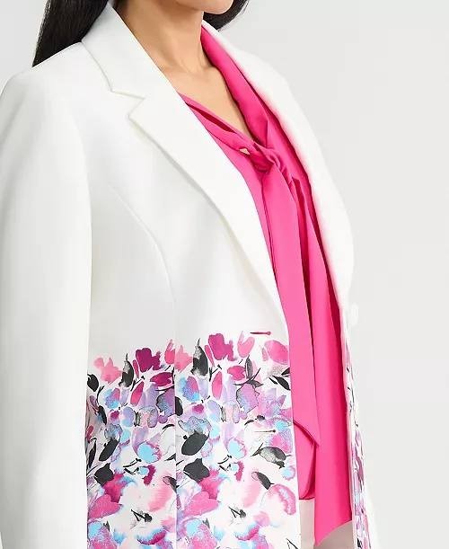 Kasper Petite Floral‑Print Double‑Button Blazer Lily White Multi 14P NWT $149