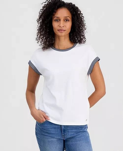 Nautica Striped-Trim Short Sleeve T-Shirt White M NWT $44.50