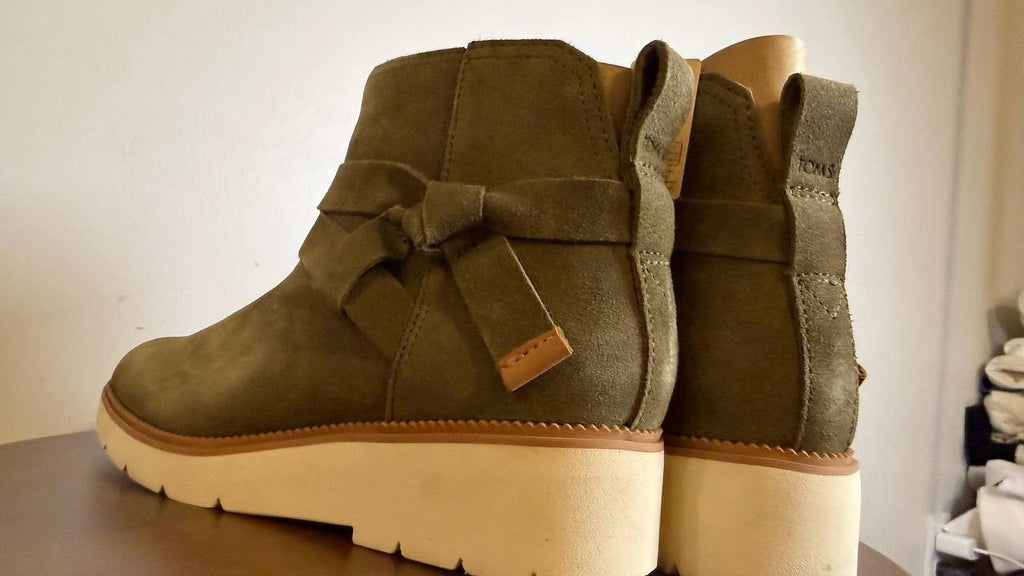 Toms Marlow Wedge Boots 6.5 Military Olive Suede Water‑Repellent NIB msrp$95