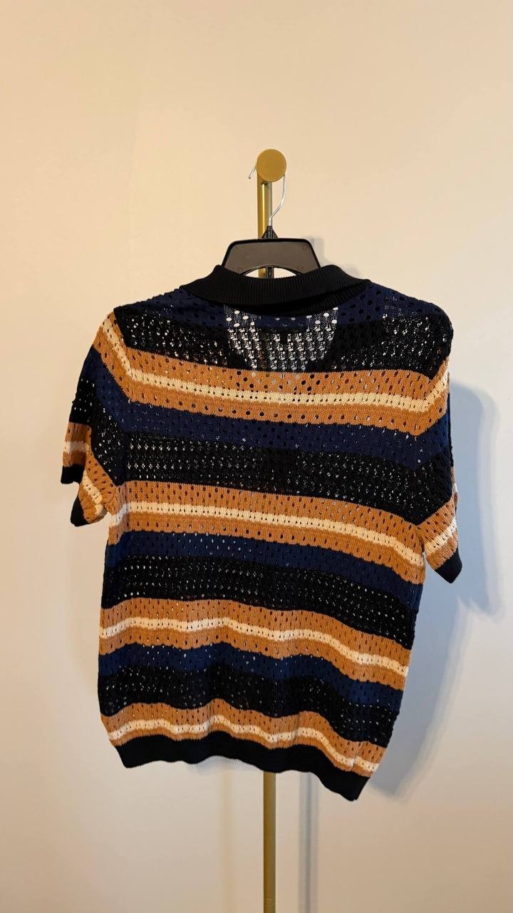 Paisley & Gray Men’s Slim Fit Open‑Knit Retro Stripe Polo Shirt L/G $110 NWT