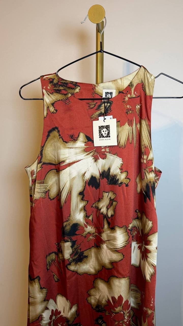 Anne Klein Printed Sleeveless Midi Dress Red 4 NWT $129