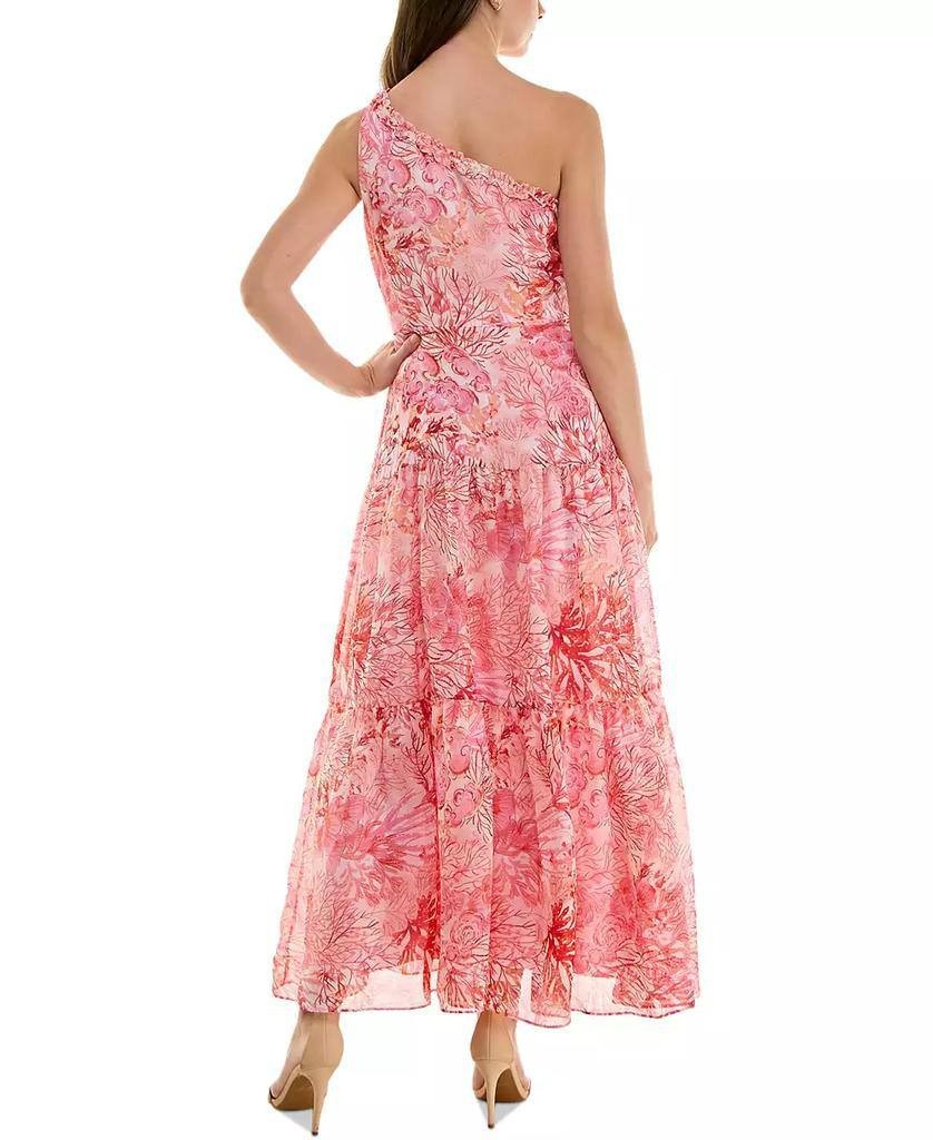 Taylor Ruffled One‑Shoulder Chiffon Maxi Dress Red Multi 14 NWOT $138