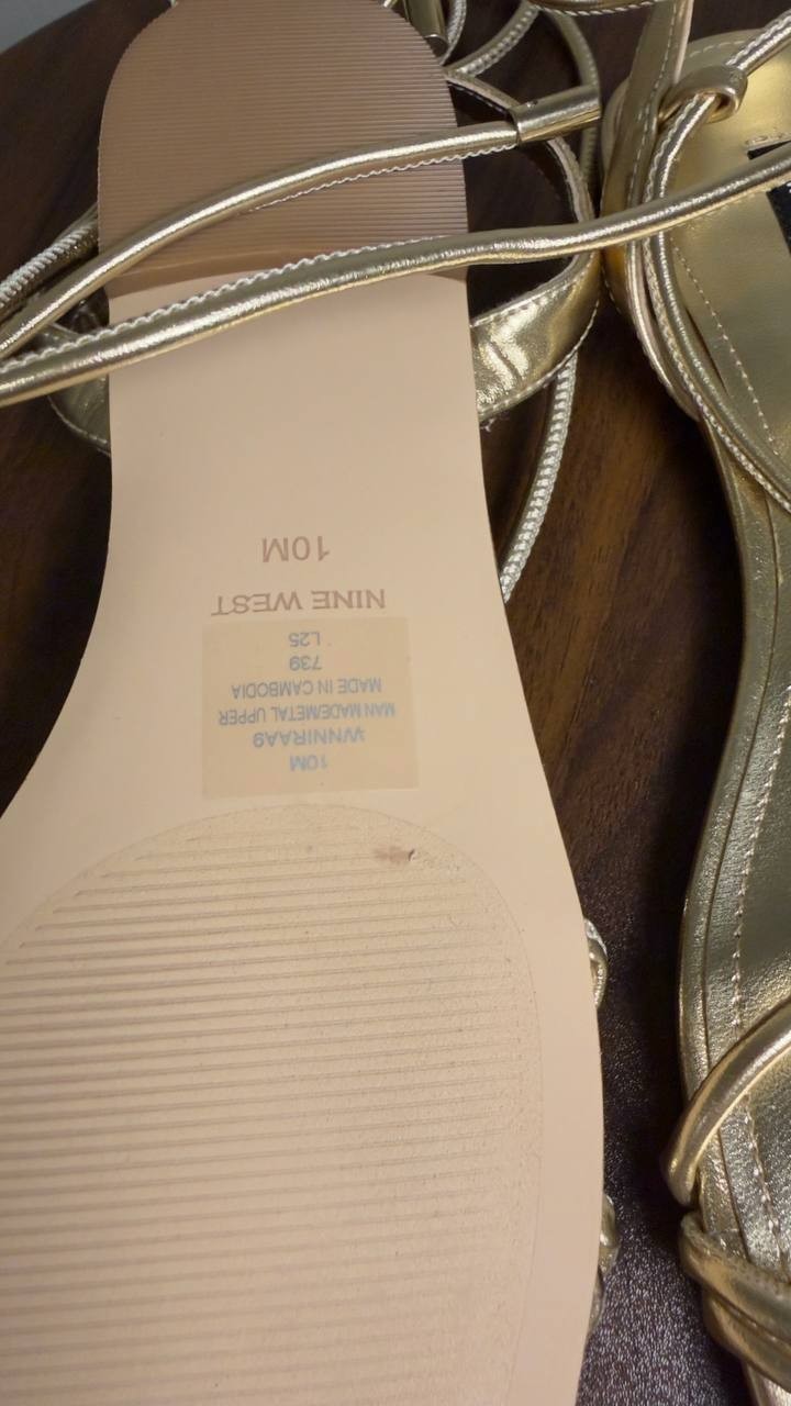 Nine  West  Niraa  Ankle  Wrap  Flat  Sandals  Gold  10  M  NWT  $85