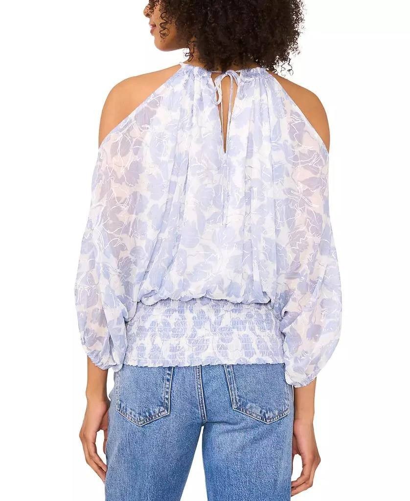 Sam & Jess Off-Shoulder Halter 3/4 Sleeve Blouse Women’s XL Navy Printed Top NWT