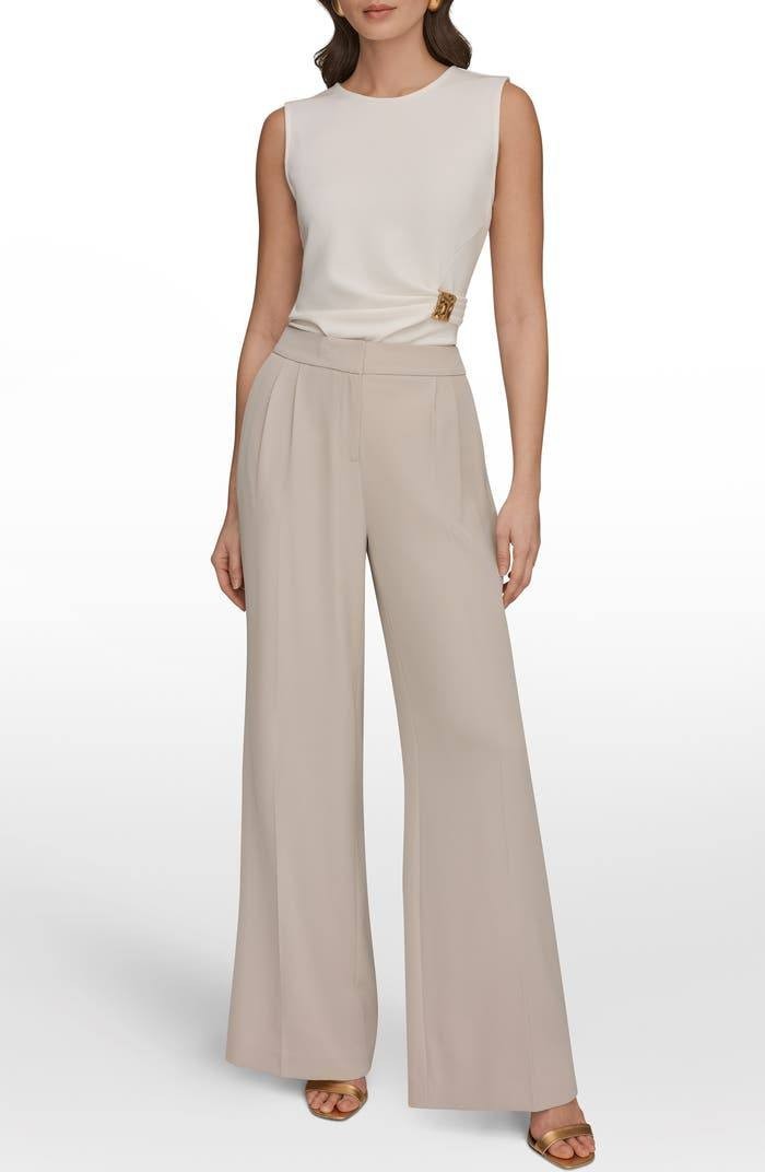 Donna Karan New York High-Waist Wide-Leg Pants Turin Beige 0 $139 NWT