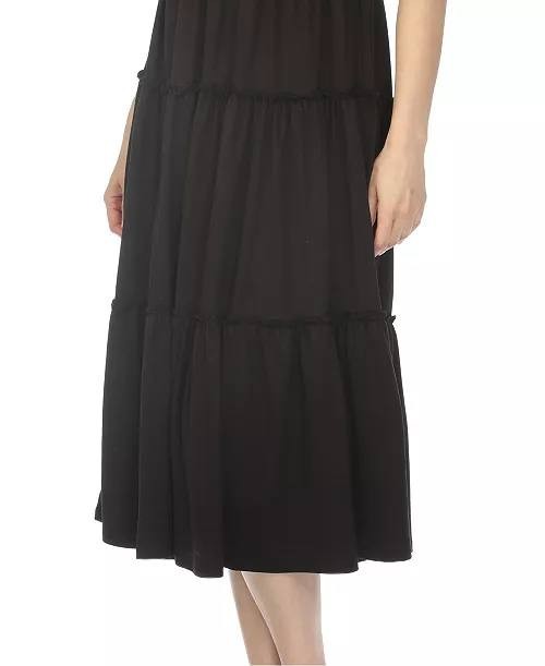 White Mark Square Neck Short-Sleeve Tiered Dress Black 1XL NWT $84