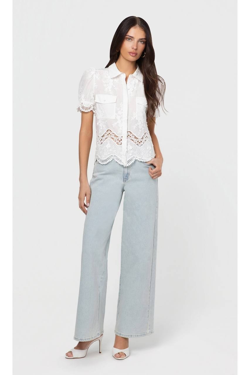 Generation Love Mina 3D Voile Shirt L White NWT $225