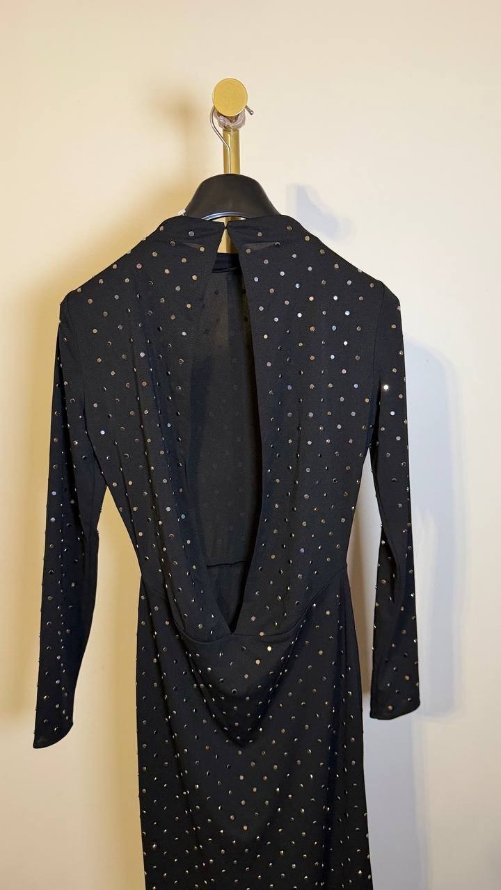 Mango Crystal Open-Back High-Collar Maxi Dress Black 6 NWOT $430
