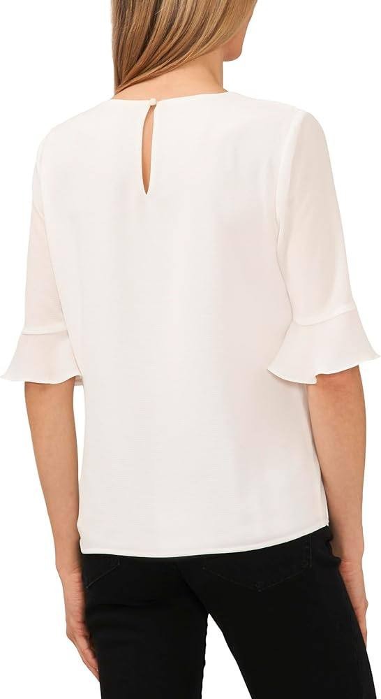 CeCe Ruffle Cuff Crew Neck Blouse–White–Size M–NWT– MSRP$49