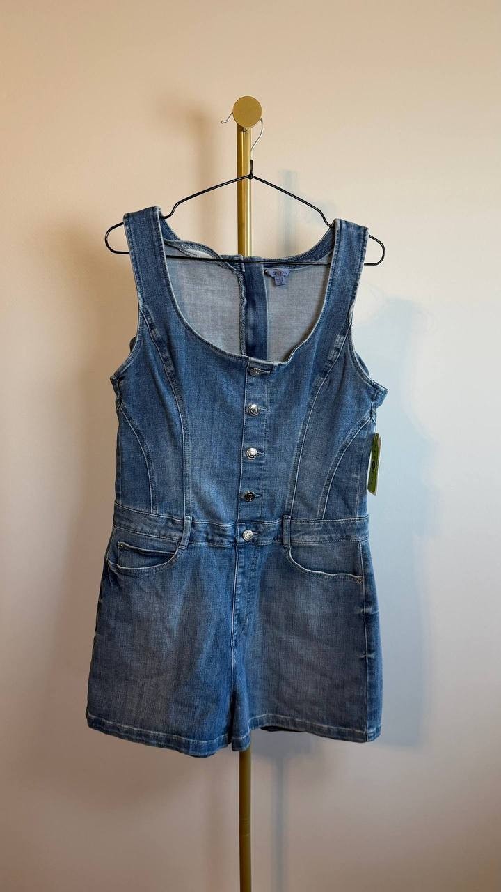 Guess Sunni Sleeveless Stretch Denim Romper Dream Blu Size L NWT $148