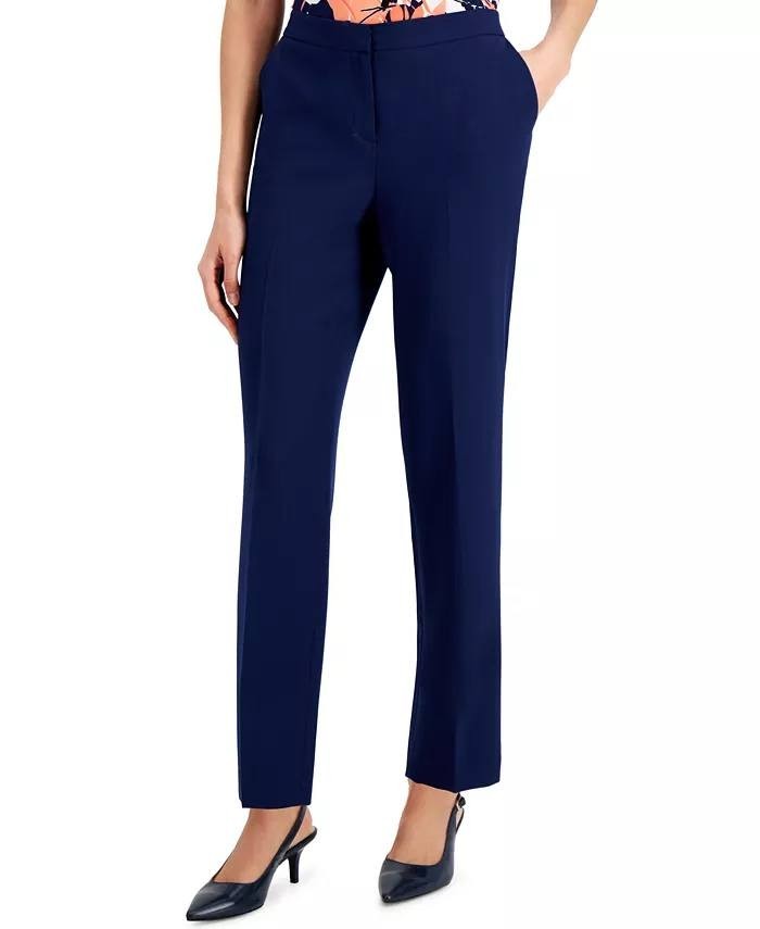 Kasper Petite Mid‑Rise Straight‑Leg Pants Navy 2P NWT $79