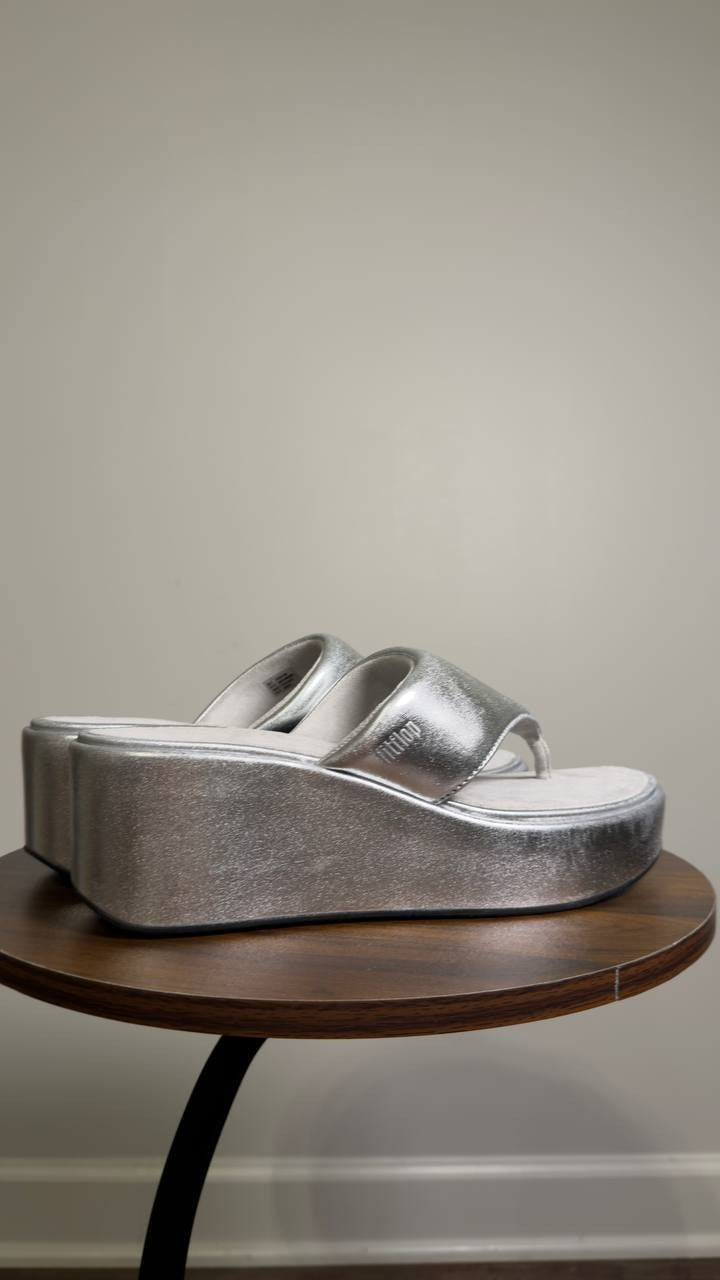 FitFlop  Platform  Wedge  Sandals  Silver  10  New  $85