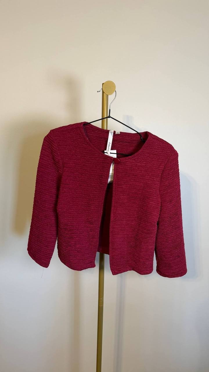 NY Collection Women’s Petite Textured Open‑Front Jacket Burgundy 6P NWT