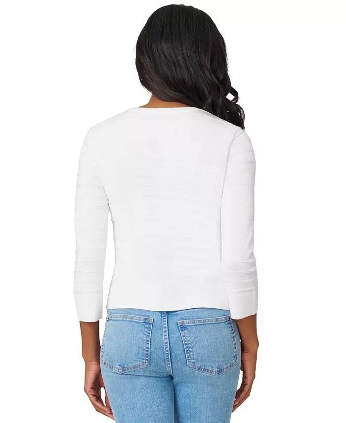 Melissa Paige Ottoman Rib 3/4 Sleeve Crewneck Cardigan White XL NWT $46.50