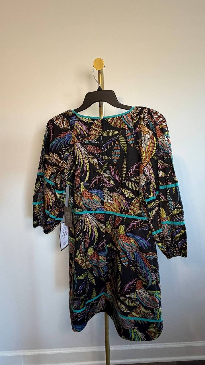 Vince Camuto Puff Sleeve Cotton Poplin Dress Black Multi 8 NWT $138