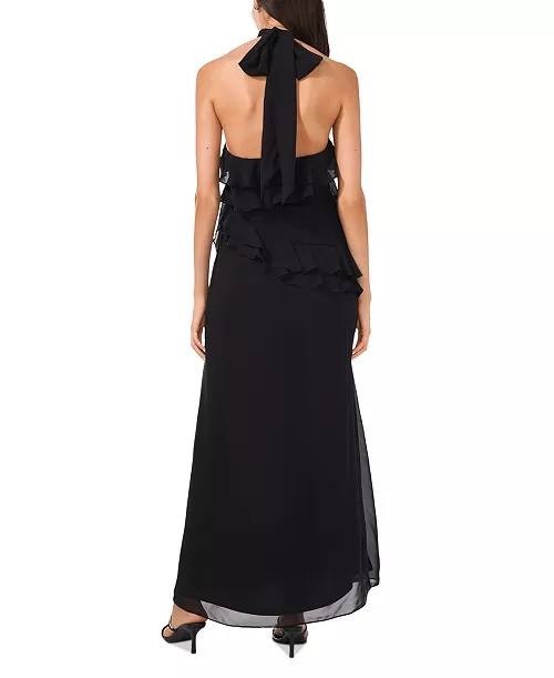 CeCe Ruffled Halter Maxi Dress –Black– Size 12 – NWT – $119