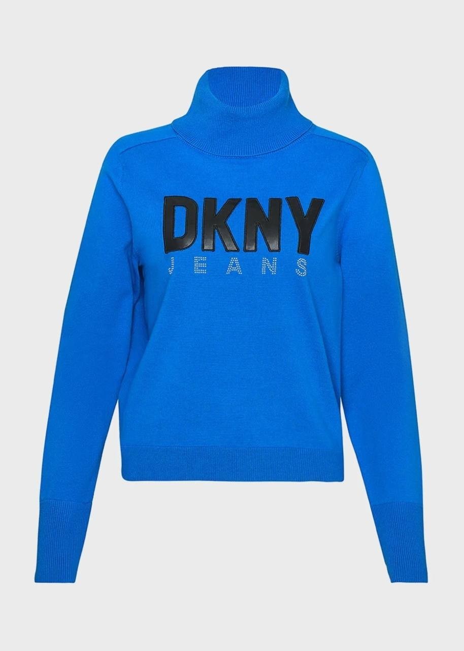 DKNY Blue Sweater S Logo Knit Pullover Minimalist Cozy