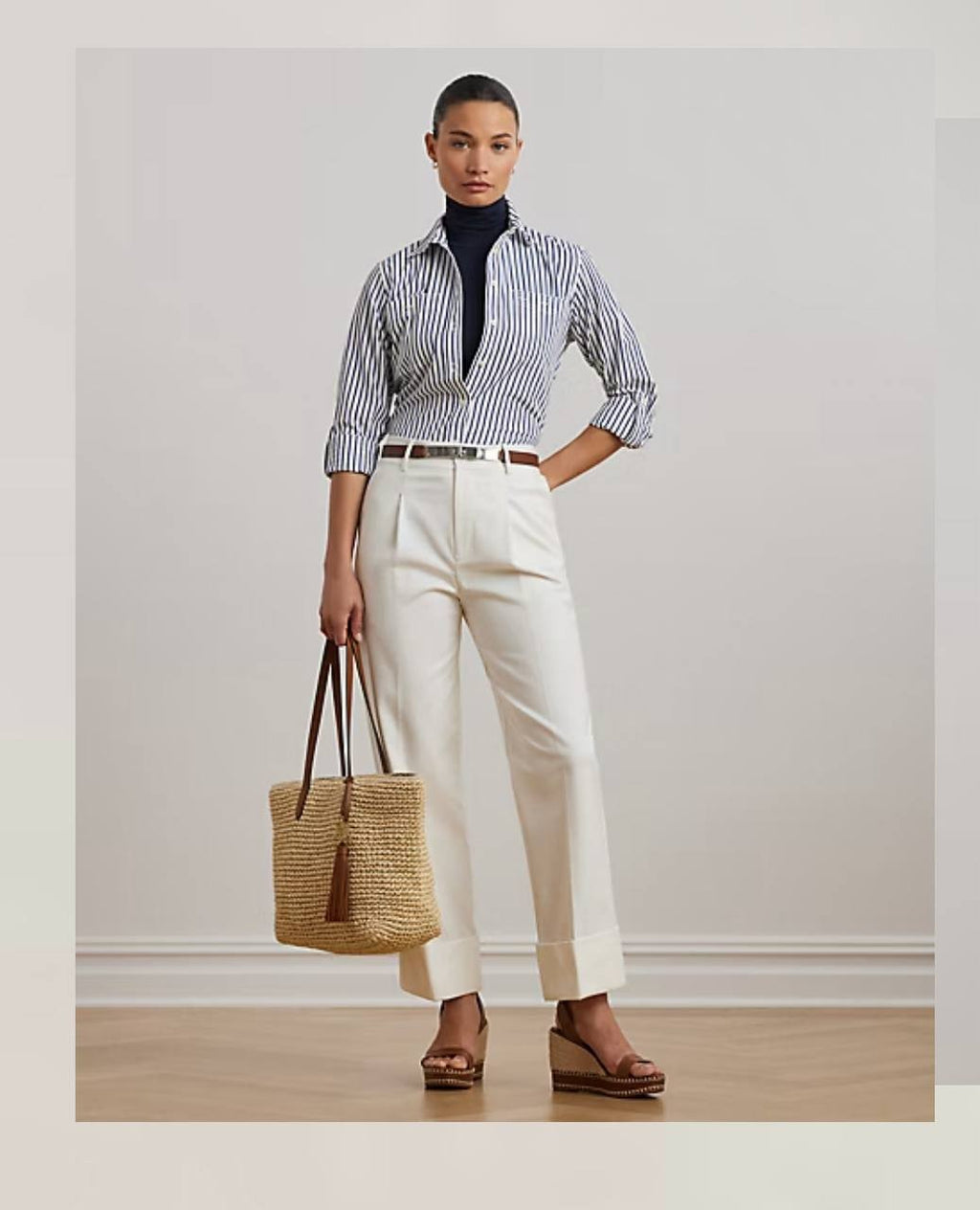 Lauren Ralph Lauren Shirt S Light Blue Cotton Roll-Tab Sleeve Relaxed Fit NWT